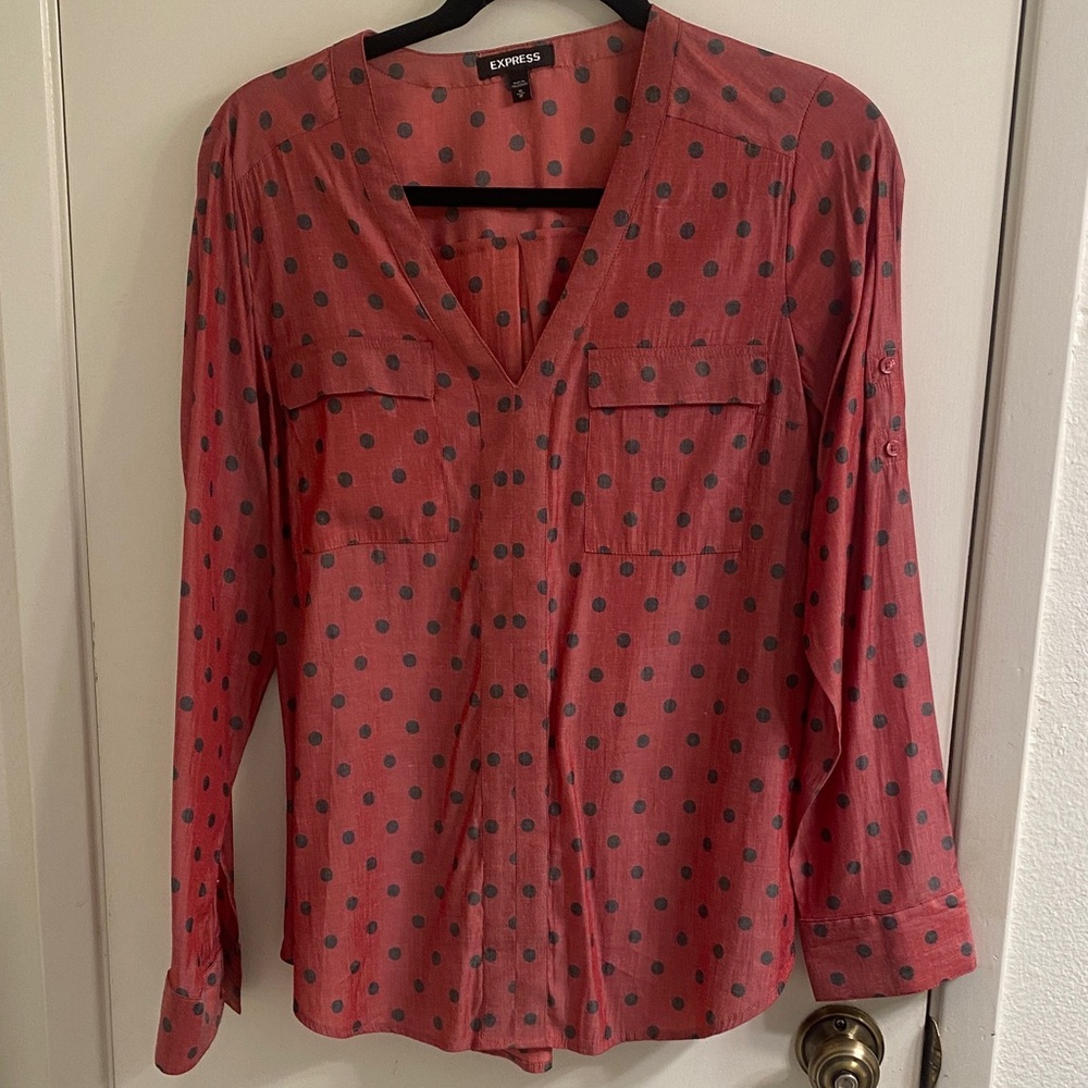 Express Women's Coral Polka Dot Blouse
